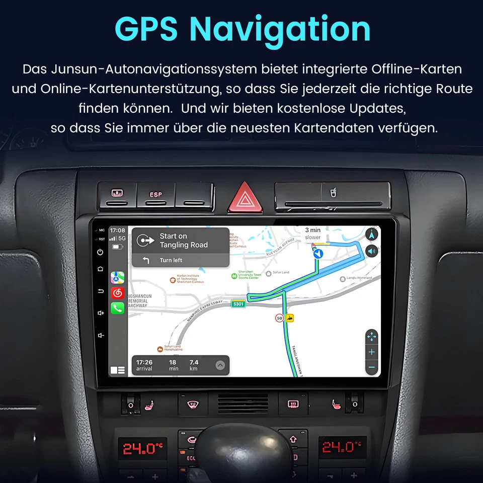 DAB+ Carplay Android 14 Autoradio GPS WIFI Für Audi A6 4B2 4B5 C5 1997-2005 NAVI - Bild 4 von 4