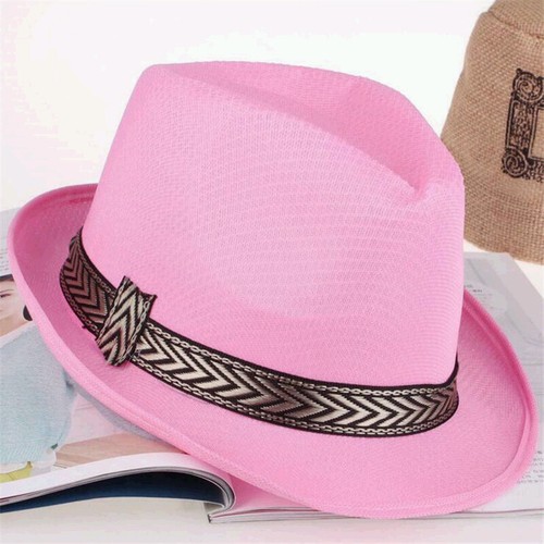 Unisex Men Women Wide Brim Hat Fedora Straw Cap Sun Panama Trilby Summer Beach - Picture 21 of 21