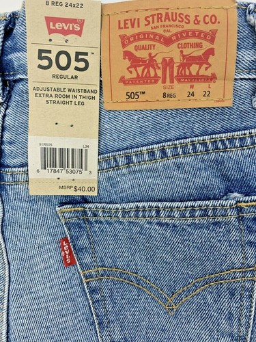 LEVIS 505 Size 8 Regular 24 X 22 Reg Fit Adj Waist XT Room In Thigh Straight Leg - Picture 4 of 7