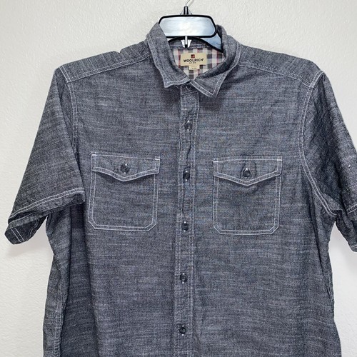 WOOLRICH Mens Size XL Short Sleeve Button Down Gray Plaid Check Shirt - Picture 2 of 7
