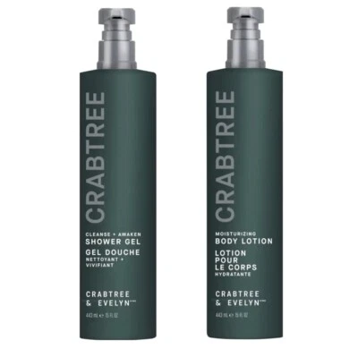 Crabtree & Evelyn Moisturizing Lotion & Cleanse Awaken Shower Gel Jumbo 15oz New