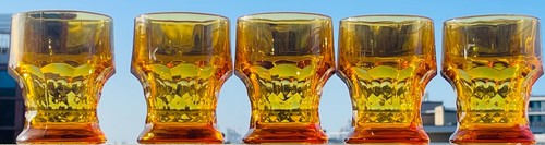 5 x Mid Century Vintage Georgian Tumbler by Anchor Hocking Amber 250ml - Imagen 1 de 5