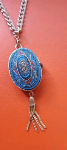 Vintage Swiss Made Geneva Watch Medallion Mosaic Design Working Watch 24" Chain - Picture 7 of 8