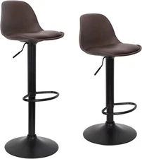 Set of 2 Bar Stools Swivel Adjustable Bar Chair Modern PU Leather Pub Bar Chairs