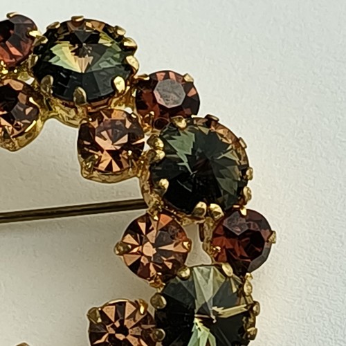 Austria Vintage Amber Green Pink Crystal Brooch Large Falls Colors Gold Tone - Picture 4 of 9