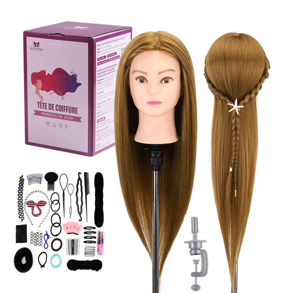 Maniquí de cabeza de ejercicio de 60 cm con 50% cabello real peluquería cabeza de entrenamiento conjunto peinados