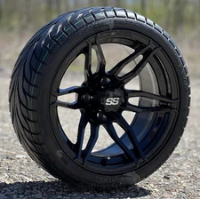 14″ RX378 Gloss Black Golf Cart Wheels and 215/35-14 DOT Street/Turf Tires SO4