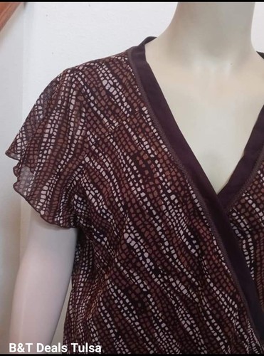 Blusa Pullover Lane Bryant 18/20 Marrón Forrada Camisa Mangas Flutter Transparentes - Imagen 5 de 6