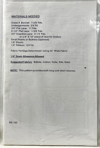 1987 Yesterdays Children Sewing Pattern BS165 Baby Doll Outfit 15"-16" Vtg 13810 - Bild 2 von 2