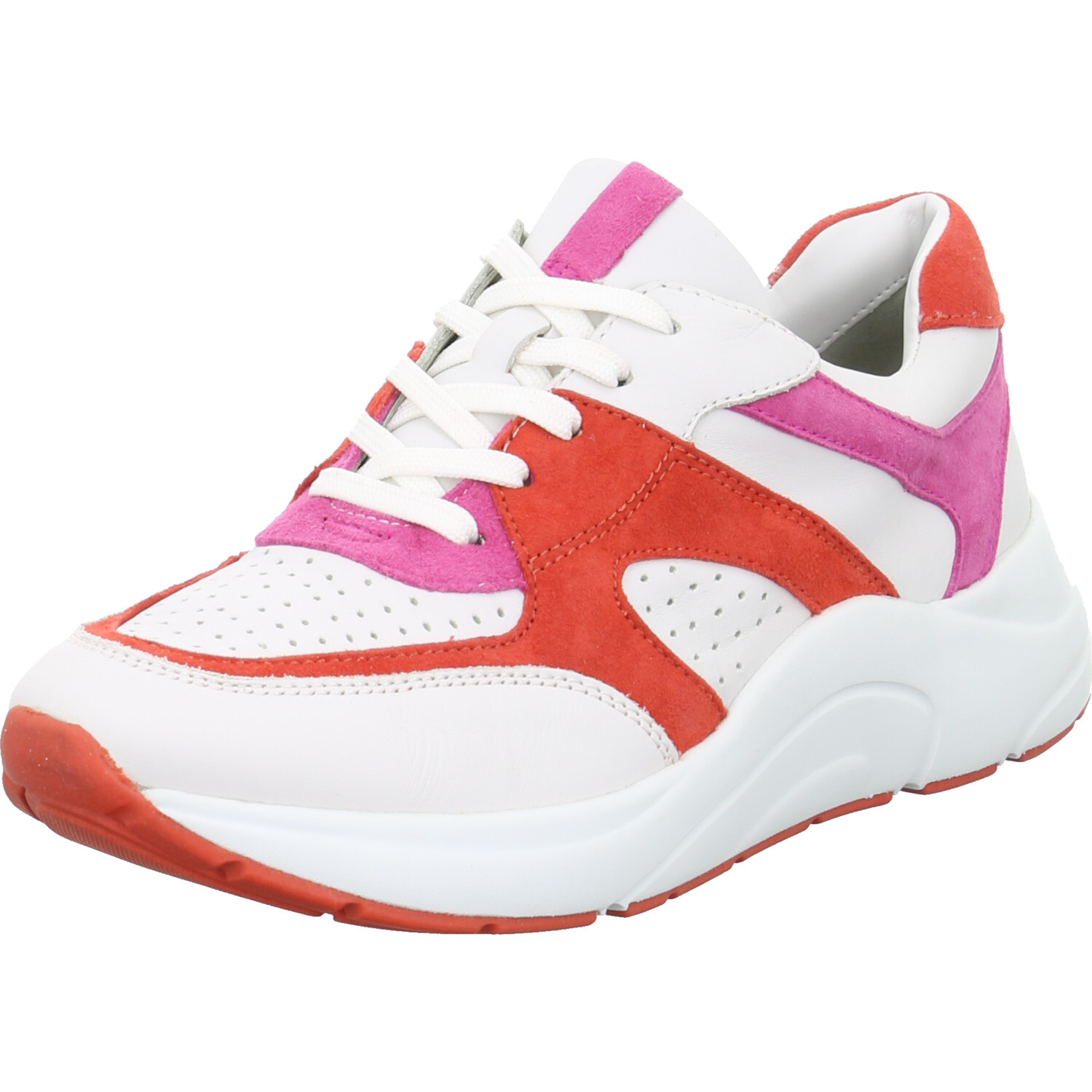 Caprice Damen Low Turnschuhe Rot-Weiß-lilat Ledermix Schnür-Halbschuhe Caprice Damen Low Turnschuhe Rot-Weiß-lilat Ledermix Schnür-Halbschuhe