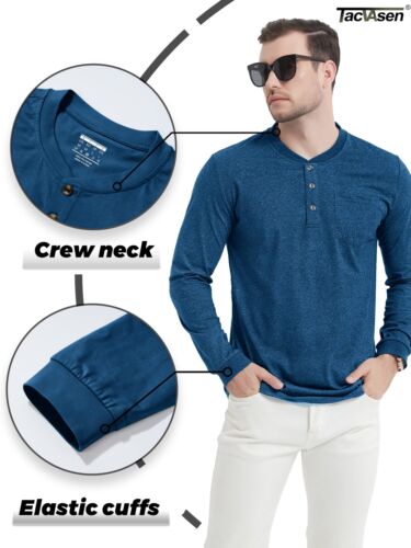 Herren Langarm Henley Shirts 3 Knöpfe Pullover Freizeit Baumwolle Rundhalsausschnitt T-Shirt - Bild 61 von 234