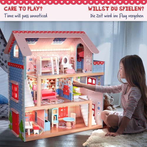 Domek dla lalek Infantastic® - drewniany, 3 piętra, z diodą LED, akcesoriami/meblami, od 3 lat - Zdjęcie 2 z 15