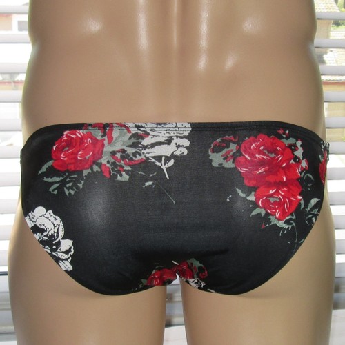 R1574 Mens Sexy Bikinis Floral printed Red Black - Picture 3 of 6
