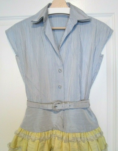 Bill Blass Vintage Womens Dress Blue Yellow Drop Waist Belt circa 1969 size 2 - Picture 3 of 12