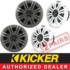 2 KICKER 45KM42 MARINE/BOAT 4" 2-WAY SPEAKERS CHARCOAL AND WHITE GRILLES 2 PAIRS