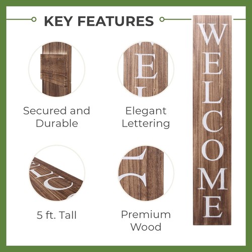 Welcome Sign for Front Door Porch – 5 Feet Tall, Vertical Wooden Outdoor Indoor - Picture 9 of 26