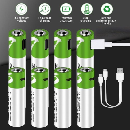 Lot 1.5V 2600mWh AA / AAA Battery Type-C USB Rechargeable Lithium ion Batteries - Picture 47 of 48