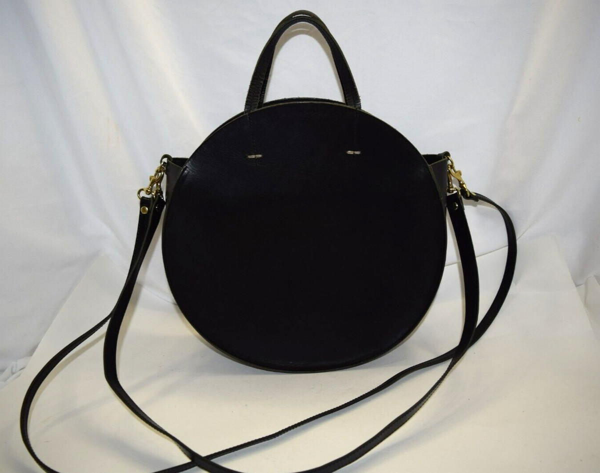 CLARE V ALISTAIR LARGE CIRCLE LEATHER BLACK BAG