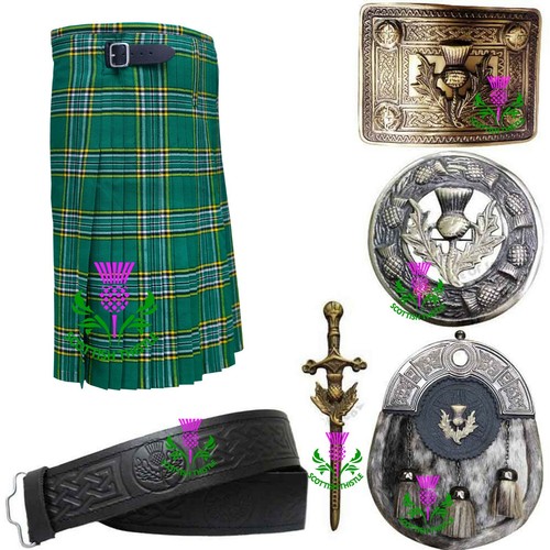 Men's Scottish Irish National Tartan Acrylic 8 Yards 16oz/Kilts Outfit Set 7pcs. - Picture 5 of 13