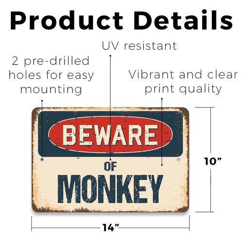 Monkey (3 Pack) Plastic Street Sign Crossing Warning Vintage Rustic Beware - Picture 4 of 12
