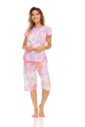 5042C Women Capri and Short Sleeve Top 2-Piece Female Pajamas Set - Picture 30 of 36