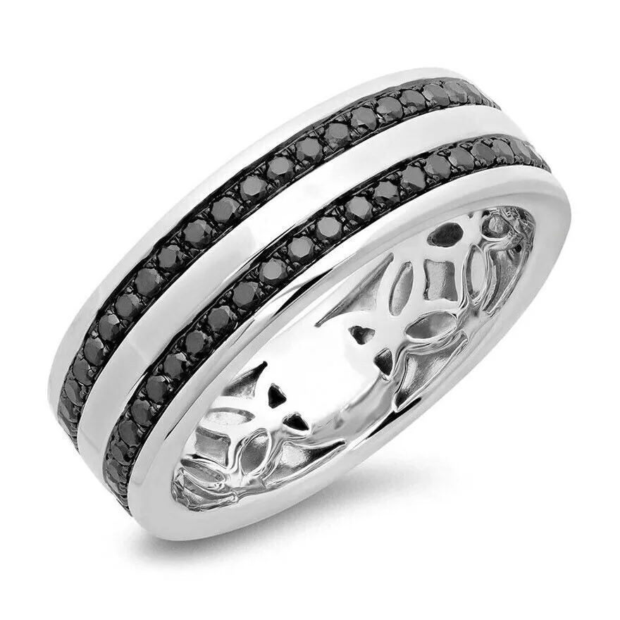 Mens white gold wedding bands with black diamonds cheap