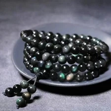 Natural Rainbow Obsidian 108 Mala Beads Necklace Vintage Healing Wrap Bracelet