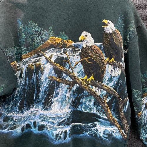 Vintage 90s Art Unlimited Irwin Eagle Nature AOP Sweatshirt Green Medium Large - Picture 9 of 10