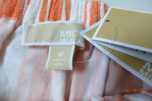 NWT Michael Michael Kors  Womens  M Orange Striped Off the Shoulder Dress E451 - Picture 6 of 9