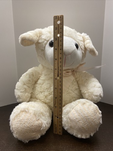 Hug Fun Plush Soft Farm Lamb Sheep with Stripe Print Bow 15” Stuffed Animal - Bild 7 von 7