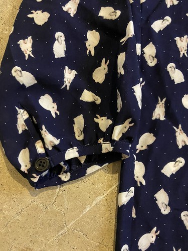 Sample Sale S FROCK SHOP Navy Blue Bunny Rabbit Blouse w 3/4 Sleeves & Tie - Picture 4 of 6