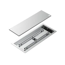 Skyflame Rectangular Stainless Steel Drop-in Fire Pit Pan and Burner with Bur...