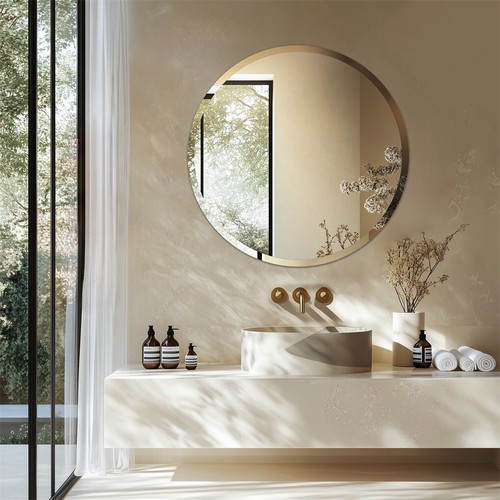 Large Round Frameless Bathroom Mirror Beveled Circle Vanity Wall Mirrors 60/80cm - Picture 7 of 16