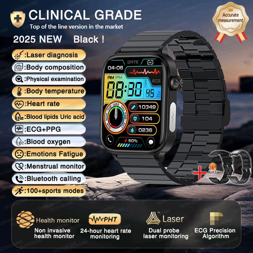 2025 New ECG+PPG+HRV Smart Watch Men Blood Lipid Uric Acid Health Monitor Blueto - Picture 12 of 22