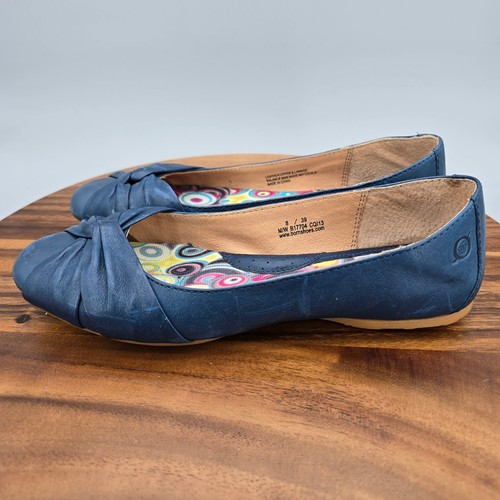 Born Ballet Flats Women's 8 M Navy Blue Leather Knot Lilly Slip On Comfort Shoes - Picture 3 of 8