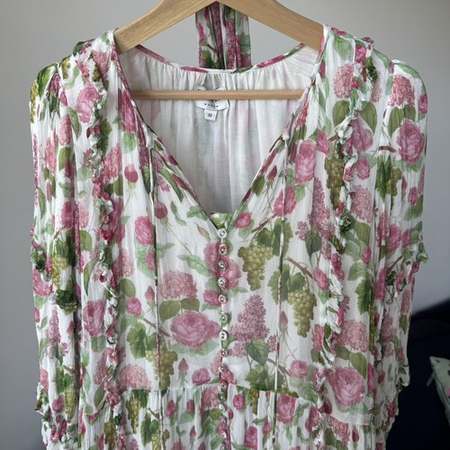 Palm Noosa Beatrix Chiffon Pink Blooms Print Midi Dress Size AU 10 Pls Read - Picture 4 of 21