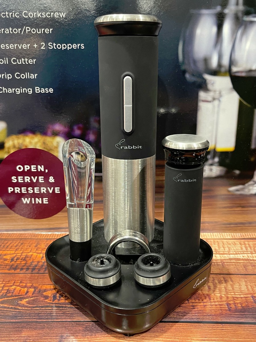 Rabbit Rechargeable Electric Wine Opener 8-piece Set wt Foil