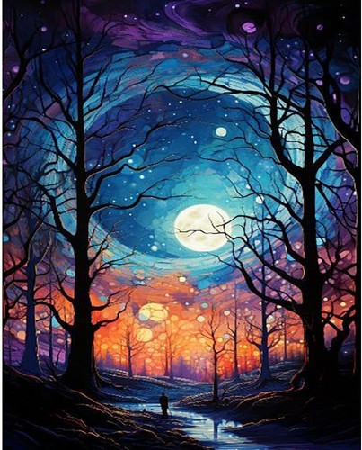 tigdtiu Mond Malen nach Zahlen Set für Erwachsene Anfänger - Wald Berge Malen von - Bild 1 von 7