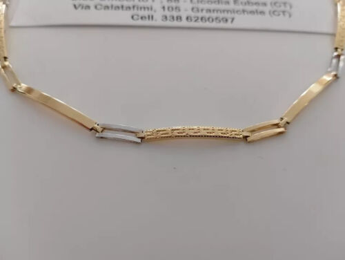 18K YELLOW WHITE GOLD MAN SEMI RIGID THIN BRACELET ALTERNATE 2/3mm PLATES, 8.3" - Picture 2 of 9