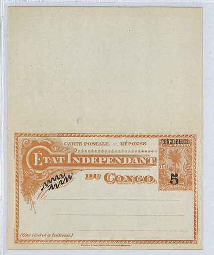 Belgien Cols *BELGISCHER KONGO* unbenutzt 5c/15c ZUSCHLAG Schreibpapier ANTWORTKARTE YA169 - Bild 2 von 8