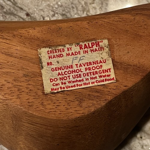 Genuine Taverneau Haiti Hot Cold Vintage Hand Carved Wooden Bowl Snacks Trinket - Picture 2 of 6