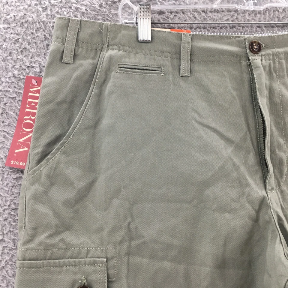 Pantalones Cortos Carga Merona Para Hombres 40 (Real 42x20) Verde Tiro Medio Informales Bolsillos Cremallera NUEVO Foto 4 de 4