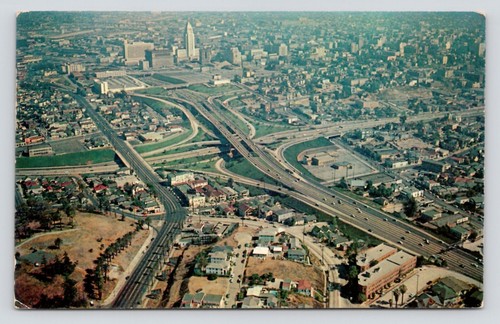 Luftaufnahme Rathaus Innenstadt Los Angeles Kalifornien Freeway System Vintage UNP Postkarte