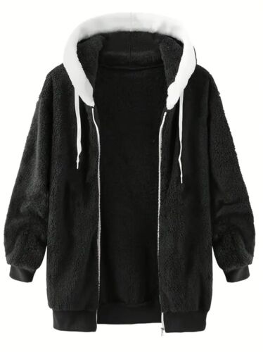 Black Fleece Jacket Coat Xxl Size 18 Hooded - Picture 4 of 11