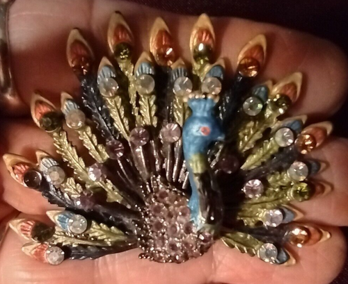 Schöne Emaille Strass Pfau Brosche 2 1/4 - Bild 6 von 9