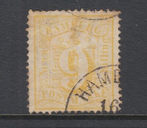 Hamburg-Sc-21-used-1864-65-9s-yellow-Numeral-perf-13-Hamburg-CDS-thin