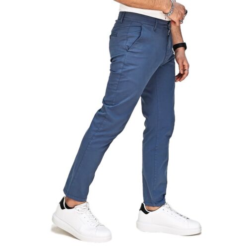 Pantalone Uomo Slim Fit Elegante Cotone Elasticizzato Tasca America Blu Beige - Foto 4 di 31