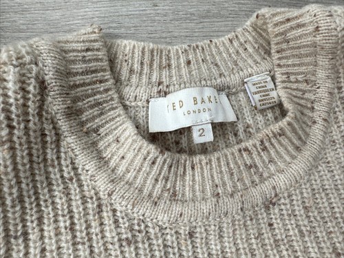 TED BAKER Marniaa Midi Maxi Long Puff Sleeve Knit Dress Beige 75% Wool-Size M - Picture 19 of 22