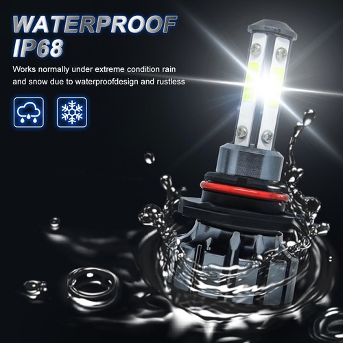 Pair 9012 4-Side LED Headlights Kit 6000K White 1800W 255000LM High Low Bulbs - Picture 7 of 12