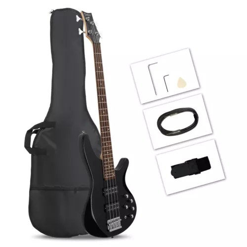 Glarry 44in GIB H-H Pickup 4 String Laurel Wood Electric Bass Guitar Kit Gift